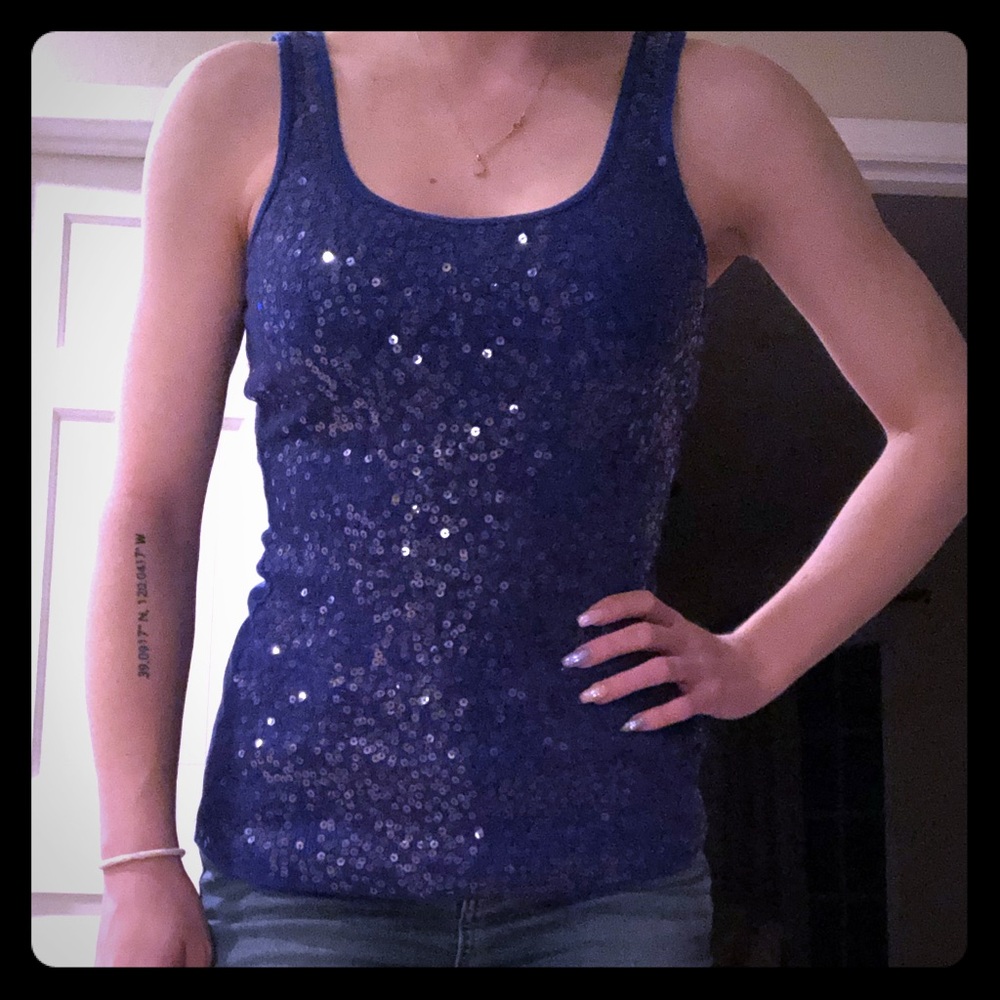 Blue sequin tank top